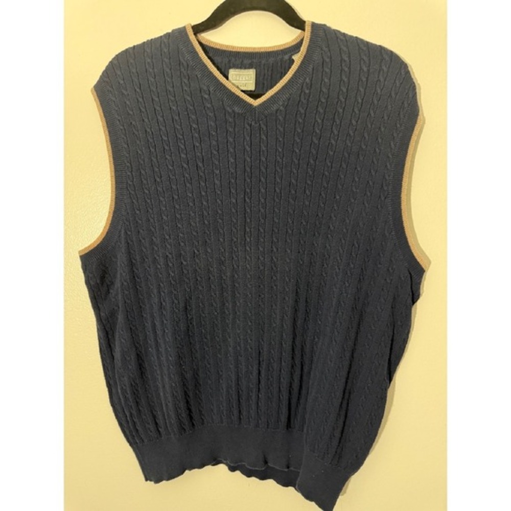 Haggar‎ Golf Sweater Vest Cable Knit V-Neck Sleeveless Layering Blue M